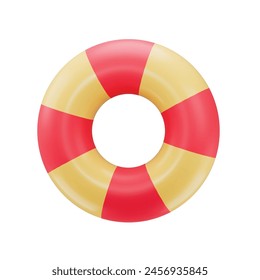 3D swimming ring icon. Realistic illustration of a lifebuoy in a plastic cartoon style isolated on a white background. Vector 10 EPS.