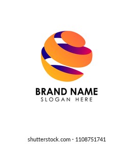 3D swirls ball logo template. Abstract globe symbol, isolated round icon, colorful business concept .Suitable for technology, travel, and business logo