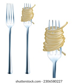 3D Swirls Of Cooked Spaghetti On Fork. EPS10 Vector