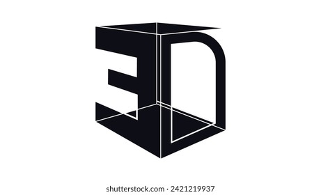 3d symbol, black isolated silhouette