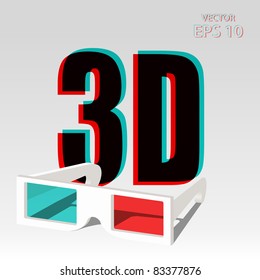 3D symbol with chromatic aberration and three dimensional glasses