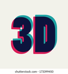 3D Symbol With Chromatic Aberration, Vector Illustration