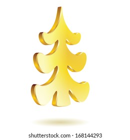 3D symbol. Golden fir isolated on white background. Vector illustration.