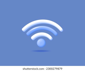 3D-Symbol oder Symbol des WiFi-Signals. Telekommunikation. Datenübertragung und -vernetzung. 3D und realistisches Vektordesign. blauer Hintergrund