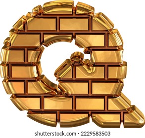 El símbolo 3d hecho de ladrillos dorados. letra q