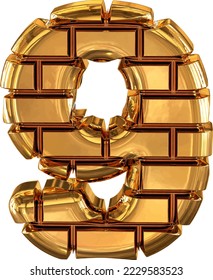 The 3d symbol made of gold bricks. number 9