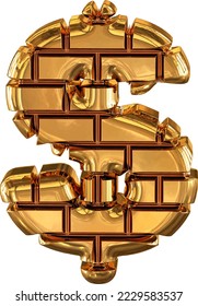 Símbolo 3d hecho de ladrillos de oro