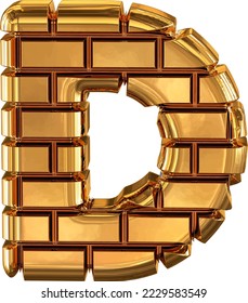 The 3d symbol made of gold bricks. letter d