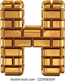 The 3d symbol made of gold bricks. letter h