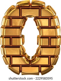 The 3d symbol made of gold bricks. number 0