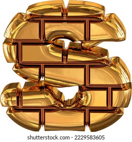 The 3d symbol made of gold bricks. letter s