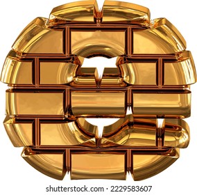 El símbolo 3d hecho de ladrillos dorados. carta