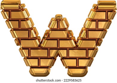 The 3d symbol made of gold bricks. letter w