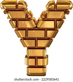 The 3d symbol made of gold bricks. letter y