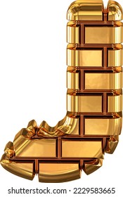 The 3d symbol made of gold bricks. letter j