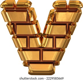 The 3d symbol made of gold bricks. letter v
