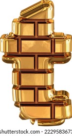 The 3d symbol made of gold bricks. letter t