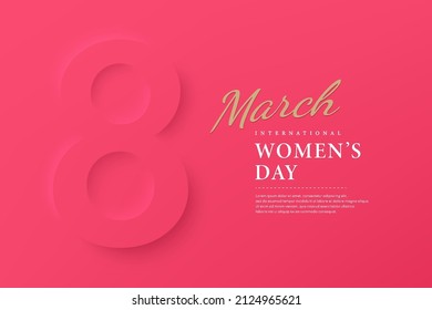 3D Symbol of March 8 on beautiful bright pink background. Happy international Women's day celebrations concept. Paper greeting card with number and date. Vector illustration EPS10