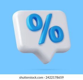 3d Symbol percentage icon message speech bubble. sale discount price digital marketing online notification. 3d rendering. Vector illustration