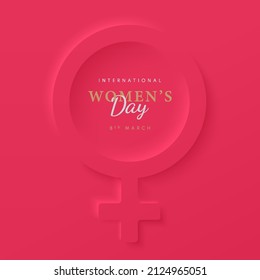 3D Symbol of a women on beautiful bright pink background. Happy international Women's day celebrations concept. March 8 international holiday. Paper greeting card with number and date. Vector EPS10