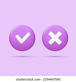 3D symbols icon element in square, Simple ok yes no graphic design, right checkmark symbol accepted and rejected 