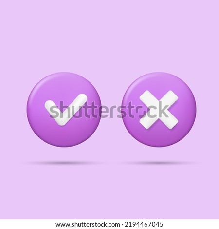 3D symbols icon element in square, Simple ok yes no graphic design, right checkmark symbol accepted and rejected 