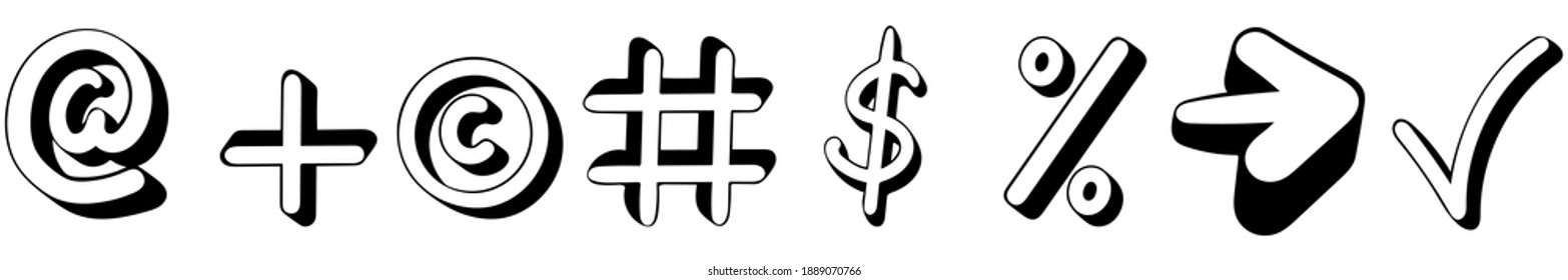 3.d Símbolos gráficos vectoriales en fondo blanco 