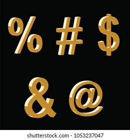 3D symbols vector set - percentage - hashtag, dollar, the word and, email symbol
