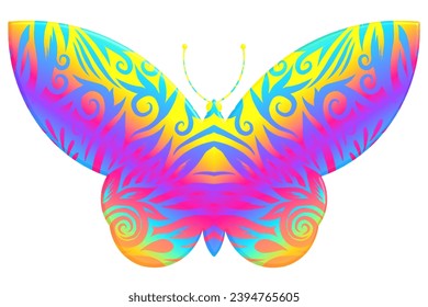 3D The symmetrical butterfly vector design with dynamic gradient batik dayak flower line art in a luxurious pattern colour