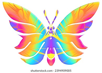 3D The symmetrical butterfly vector design with dynamic gradient batik dayak flower line art in a luxurious pattern colour