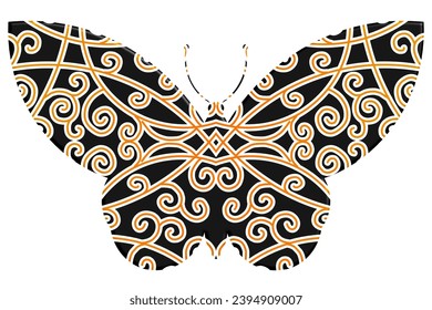 3D The symmetrical butterfly vector design with dynamic gradient batik dayak flower line art in a luxurious pattern colour