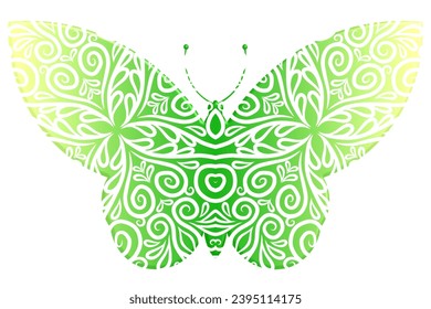 3D The symmetrical butterfly vector design with dynamic gradient batik dayak flower line art in a luxurious pattern colour