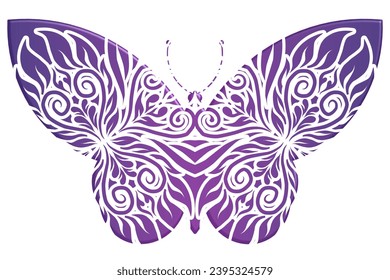 3D The symmetrical butterfly vector design with dynamic gradient batik dayak flower line art in a luxurious pattern colour