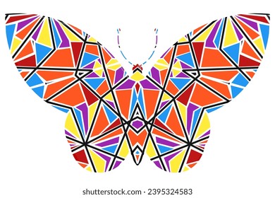 3D The symmetrical butterfly vector design with dynamic gradient batik dayak flower line art in a luxurious pattern colour