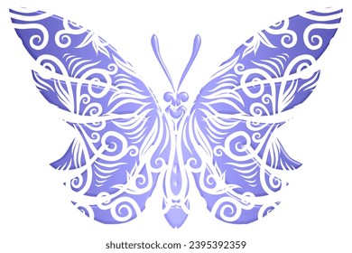 3D The symmetrical butterfly vector design with dynamic gradient batik dayak flower line art in a luxurious pattern colour