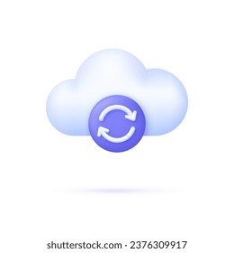 3D Synchronization Cloud icon. Cloud Computing or Refresh, Restart, Reset symbol. Data Center, Cloud Storage Concept. Internet Archive. Trendy and modern vector in 3d style.