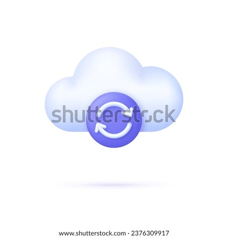 3D Synchronization Cloud icon. Cloud Computing or Refresh, Restart, Reset symbol. Data Center, Cloud Storage Concept. Internet Archive. Trendy and modern vector in 3d style.