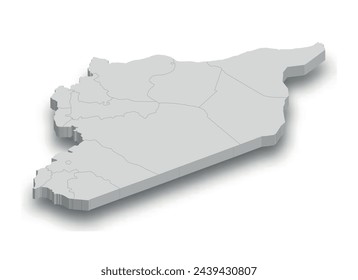 3d Syria white map with regions isolated on white background