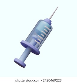 3D syringe, needle directed upwards. Medical instrument prepared for injections