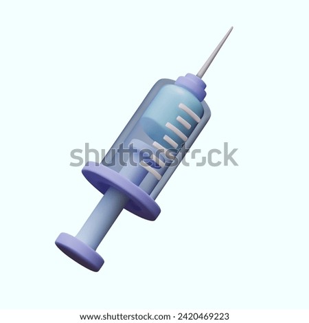 3D syringe, needle directed upwards. Medical instrument prepared for injections