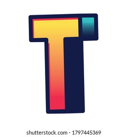3d t gradient letter design, lettering typography retro and comic theme Vector illustration