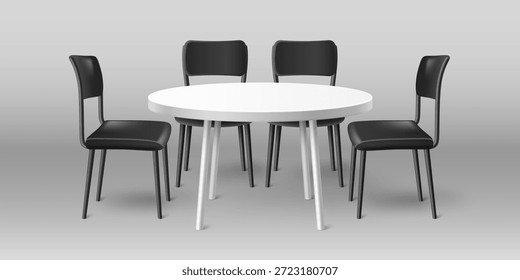 Maqueta de mesa y sillas 3D aisladas sobre fondo. Vector ilustración realista de muebles simples para la cabina de exposición, sala de conferencias de oficina, cocina casera o comedor, Elementos de diseño interiores