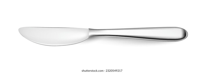 3D table knife vector illustration. Realistic top view of metal steel or silver tableware for catering service, silverware to eat gourmet lunch, breakfast or dinner food in restaurant, serving knife