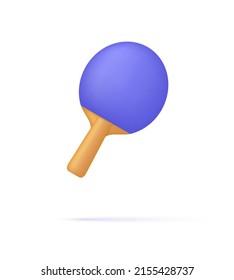 3D Table tennis racket isolated on white background. Ping pong game. Sport and game concept. Can be used for many purposes. Trendy and modern vector in 3d style.