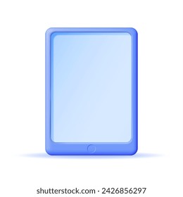 3D Tablet Computer Isolated. Render Touch Screen Device. Mobile Electronic Device with Touchscreen. Tablet Mockup Empty Screen. Minimal Vector Illustration