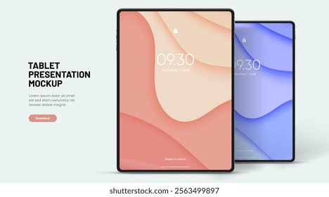 3D Tablet frame less blank screen. Empty screen device tablet mockup element. Can be used for mobile app, UI UX, business presentations. High quality EPS10 ultra realistic tablet with editable screen