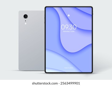 3D Tablet frame less blank screen. Empty screen device tablet mockup element. Can be used for mobile app, UI UX, business presentations. High quality EPS10 ultra realistic tablet with editable screen