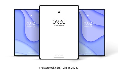 3D Tablet frame less blank screen. Empty screen device tablet mockup element. Can be used for mobile app, UI UX, business presentations. High quality EPS10 ultra realistic tablet with editable screen