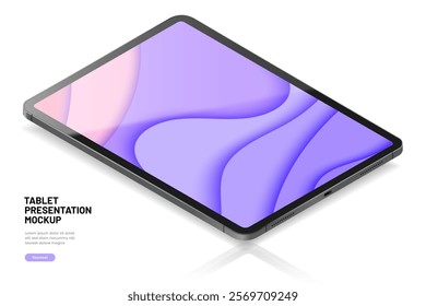 3D Tablet frame less blank screen. Empty screen device tablet mockup element. Can be used for mobile app, UI UX, business presentations. High quality EPS10 ultra realistic tablet with editable screen