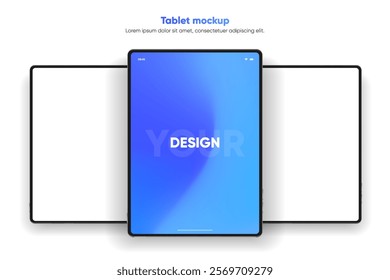 3D Tablet frame less blank screen. Empty screen device tablet mockup element. Can be used for mobile app, UI UX, business presentations. High quality EPS10 ultra realistic tablet with editable screen